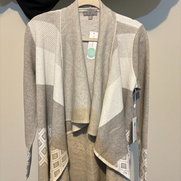 Evolution by Cyrus Stitch Fix Chiana Graphic Open Drape Cardigan Off White - Picture 11 of 13